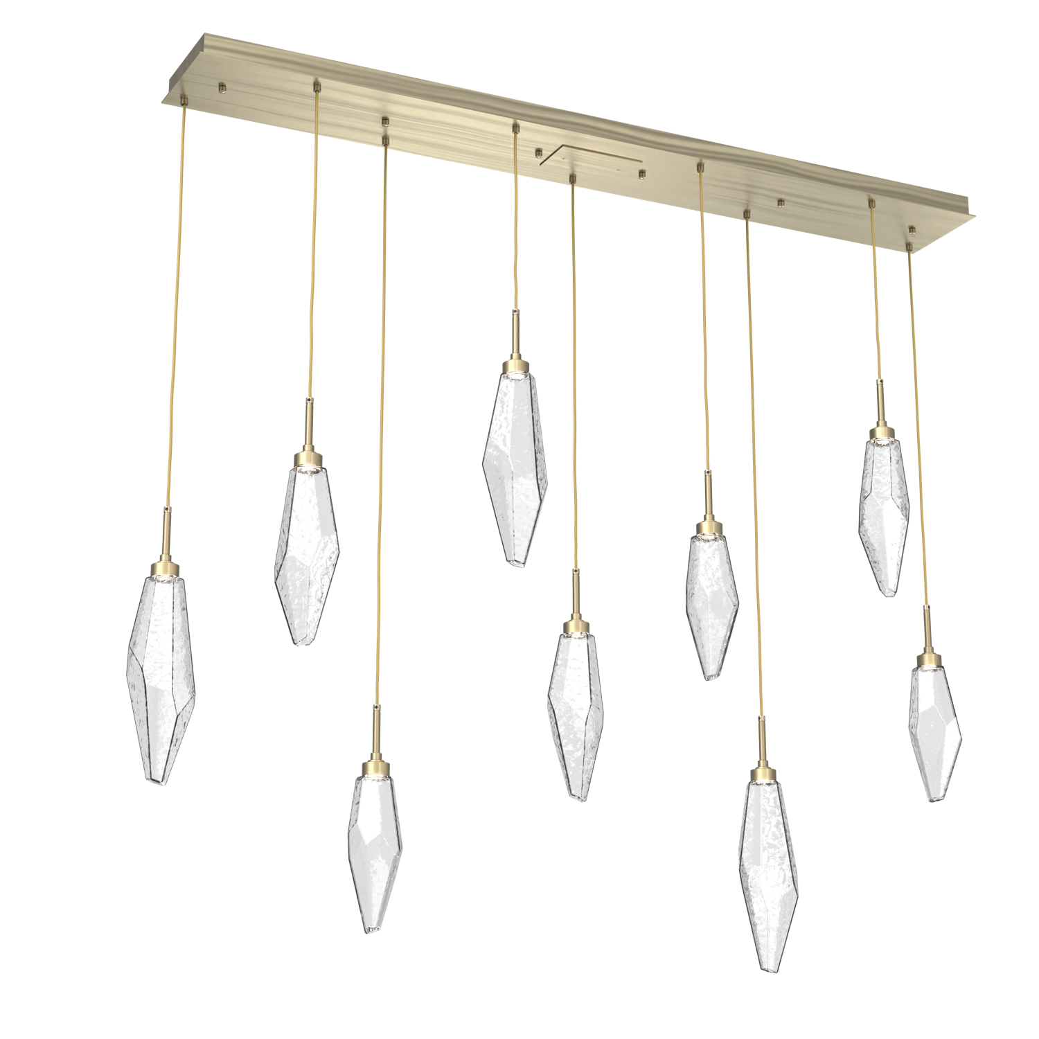 PLB0050-09-HB-CC-Hammerton-Studio-Rock-Crystal-9-light-linear-pendant-chandelier-with-heritage-brass-finish-and-clear-glass-shades-and-LED-lamping