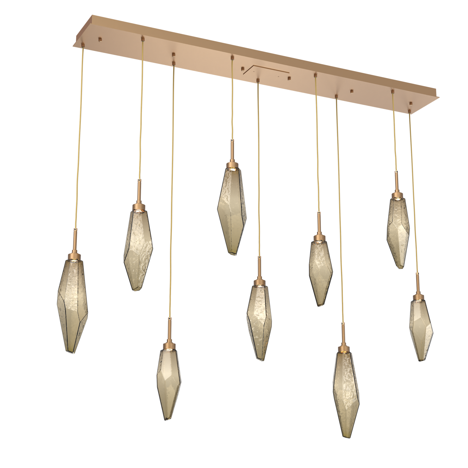 PLB0050-09-NB-CB-Hammerton-Studio-Rock-Crystal-9-light-linear-pendant-chandelier-with-novel-brass-finish-and-chilled-bronze-blown-glass-shades-and-LED-lamping