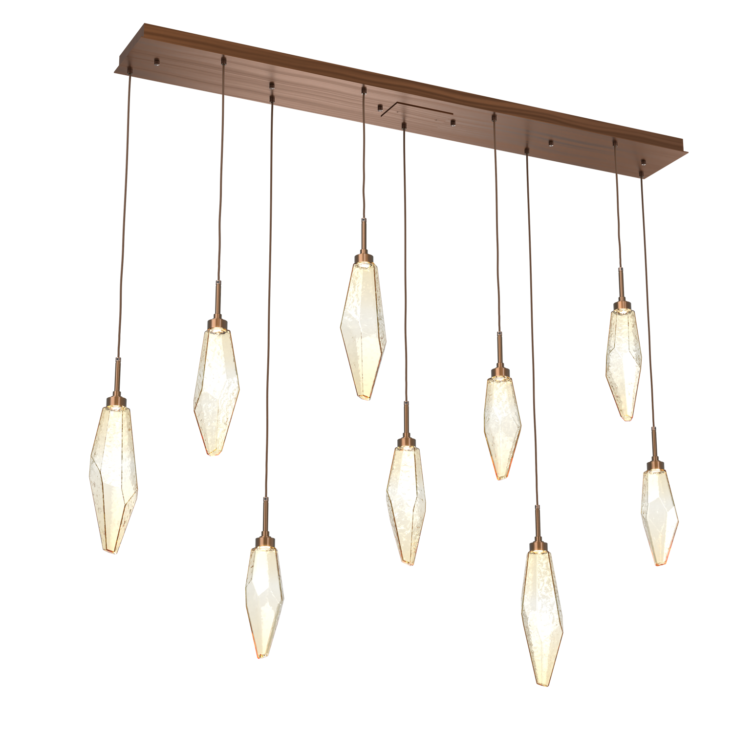 PLB0050-09-RB-CA-Hammerton-Studio-Rock-Crystal-9-light-linear-pendant-chandelier-with-oil-rubbed-bronze-finish-and-chilled-amber-blown-glass-shades-and-LED-lamping