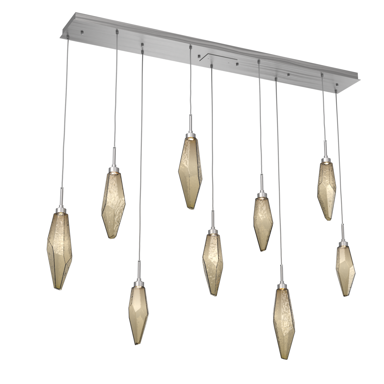 PLB0050-09-SN-CB-Hammerton-Studio-Rock-Crystal-9-light-linear-pendant-chandelier-with-satin-nickel-finish-and-chilled-bronze-blown-glass-shades-and-LED-lamping
