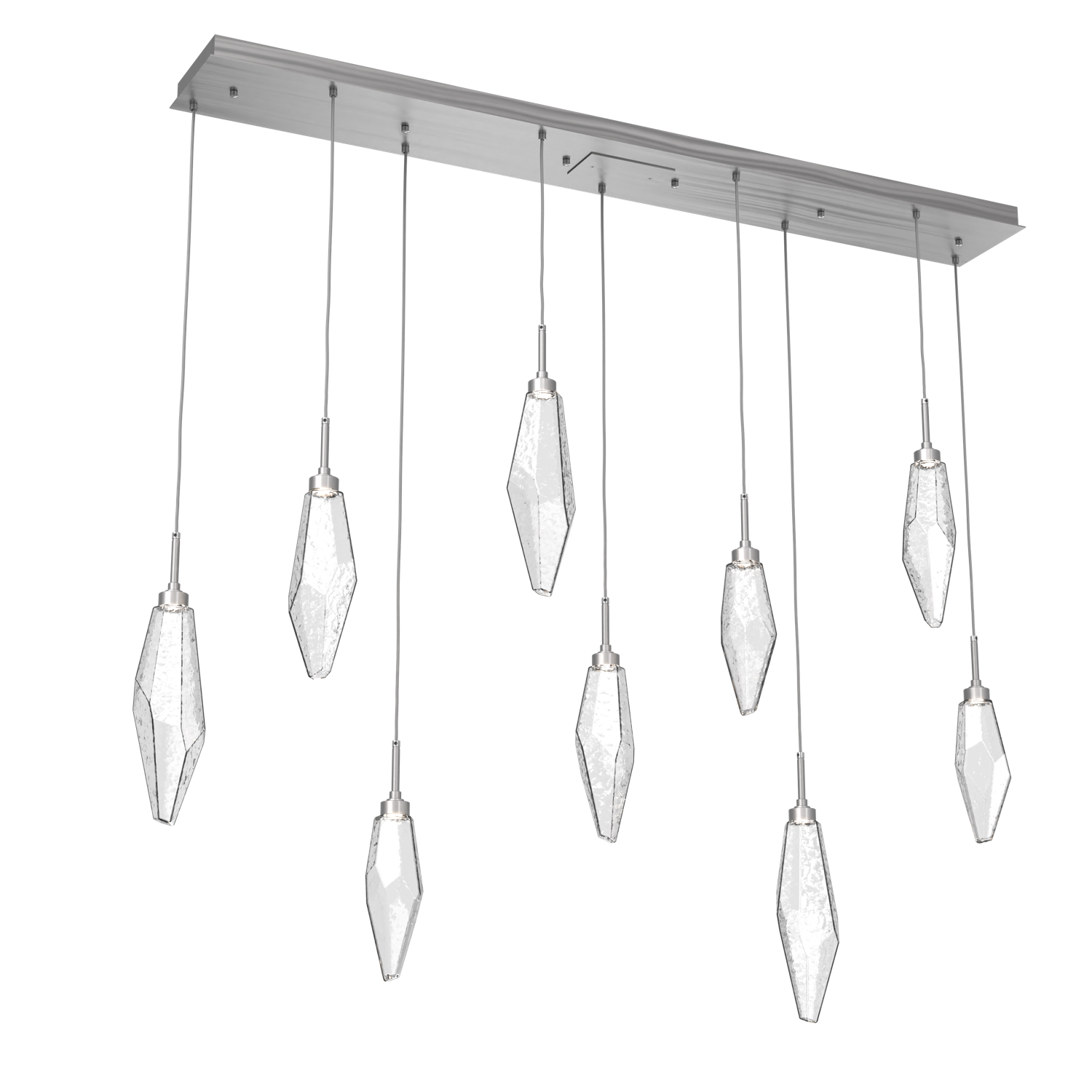 PLB0050-09-SN-CC-Hammerton-Studio-Rock-Crystal-9-light-linear-pendant-chandelier-with-satin-nickel-finish-and-clear-glass-shades-and-LED-lamping