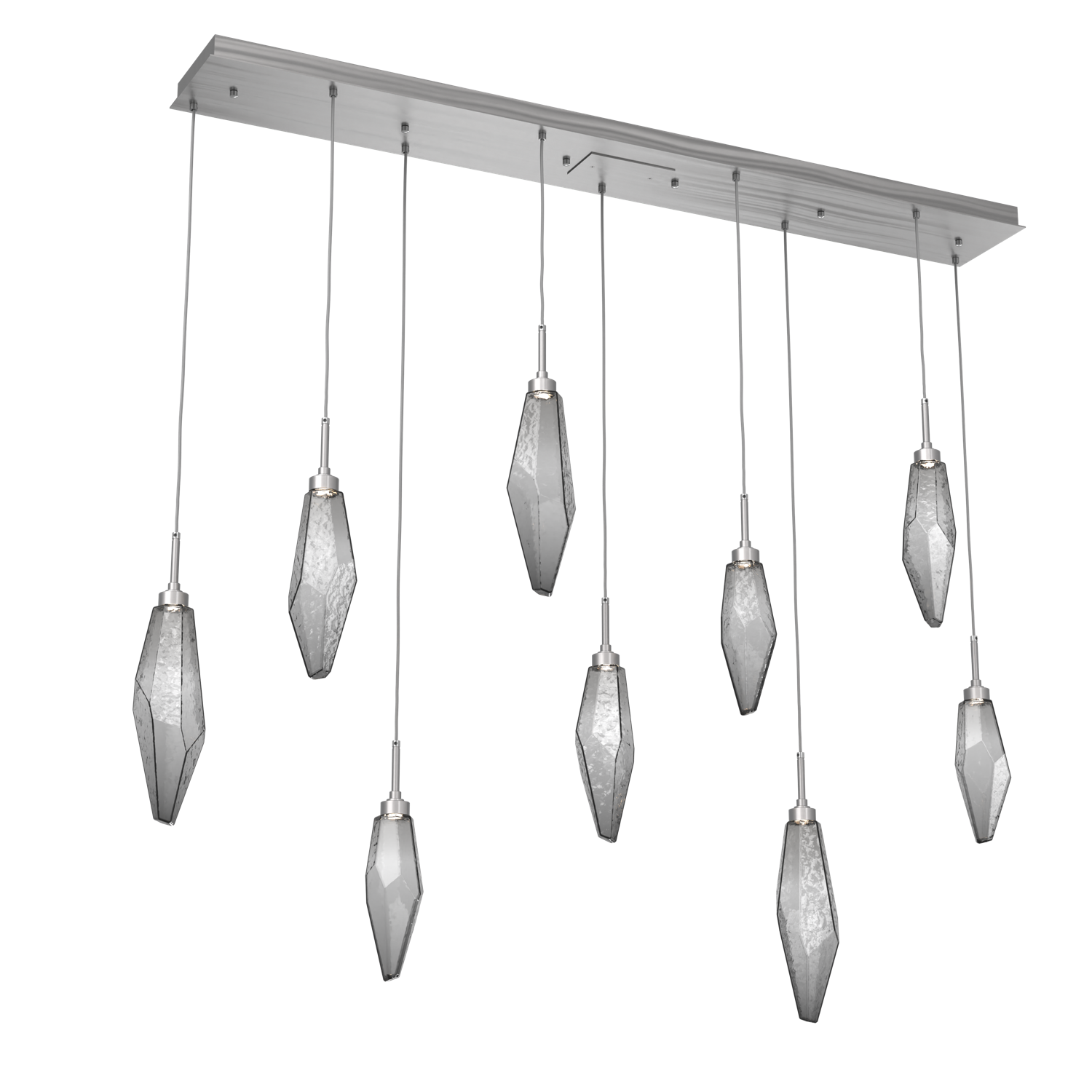 PLB0050-09-SN-CS-Hammerton-Studio-Rock-Crystal-9-light-linear-pendant-chandelier-with-satin-nickel-finish-and-chilled-smoke-glass-shades-and-LED-lamping