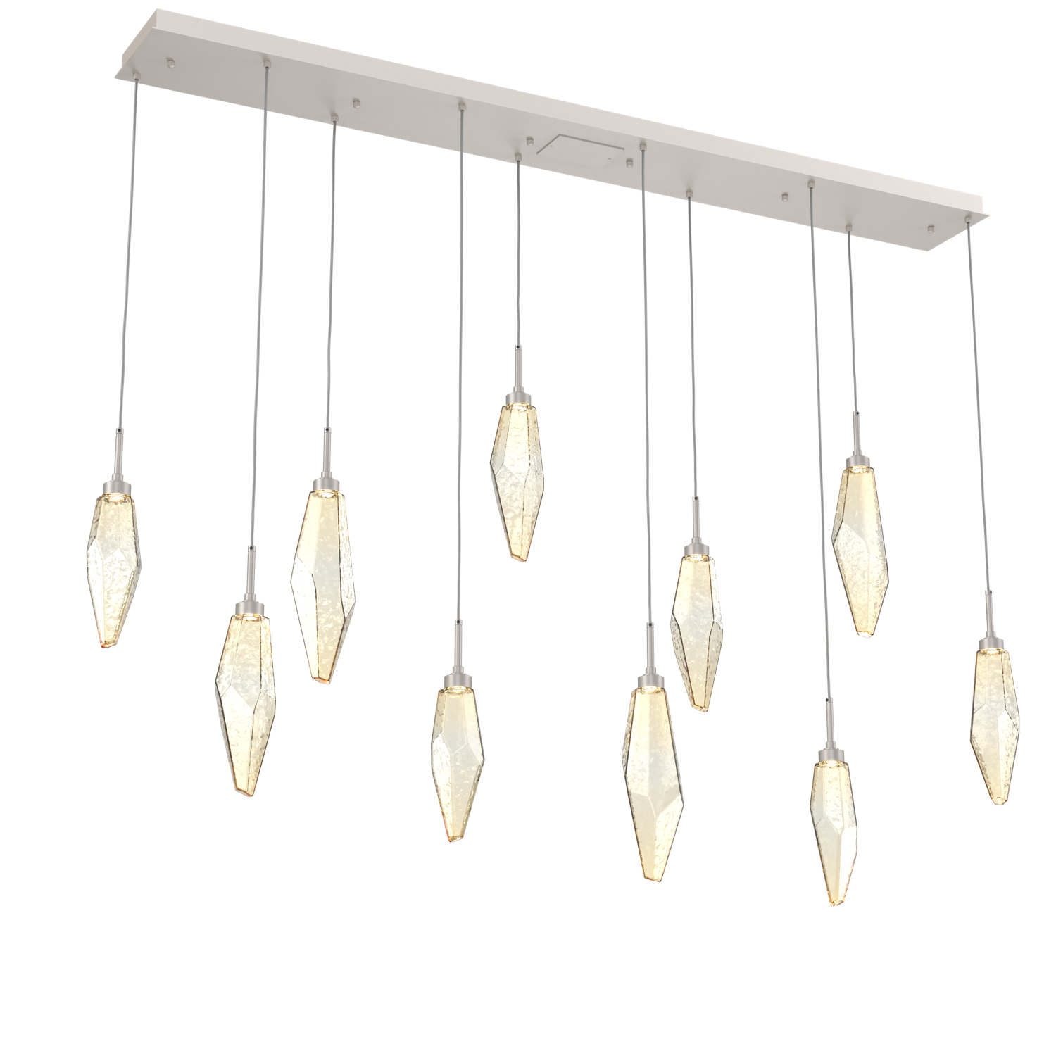PLB0050-10-BS-CA-Hammerton-Studio-Rock-Crystal-10-light-linear-pendant-chandelier-with-beige-silver-finish-and-chilled-amber-blown-glass-shades-and-LED-lamping