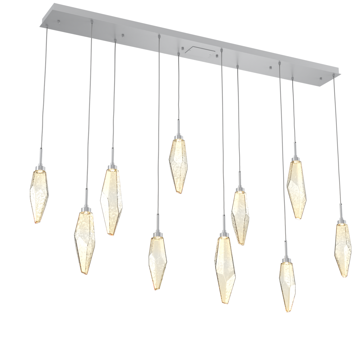 PLB0050-10-CS-CA-Hammerton-Studio-Rock-Crystal-10-light-linear-pendant-chandelier-with-classic-silver-finish-and-chilled-amber-blown-glass-shades-and-LED-lamping
