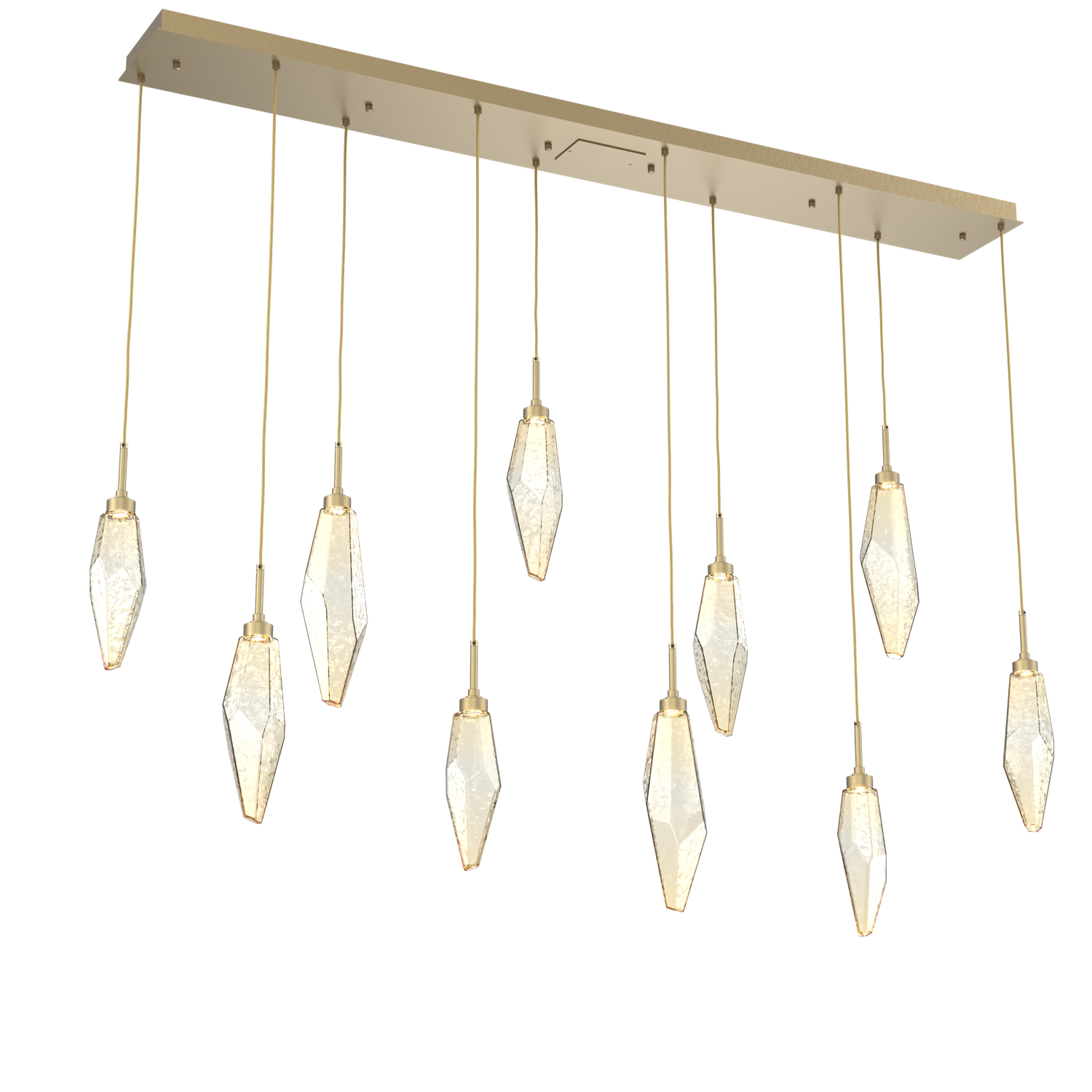 PLB0050-10-GB-CA-Hammerton-Studio-Rock-Crystal-10-light-linear-pendant-chandelier-with-gilded-brass-finish-and-chilled-amber-blown-glass-shades-and-LED-lamping