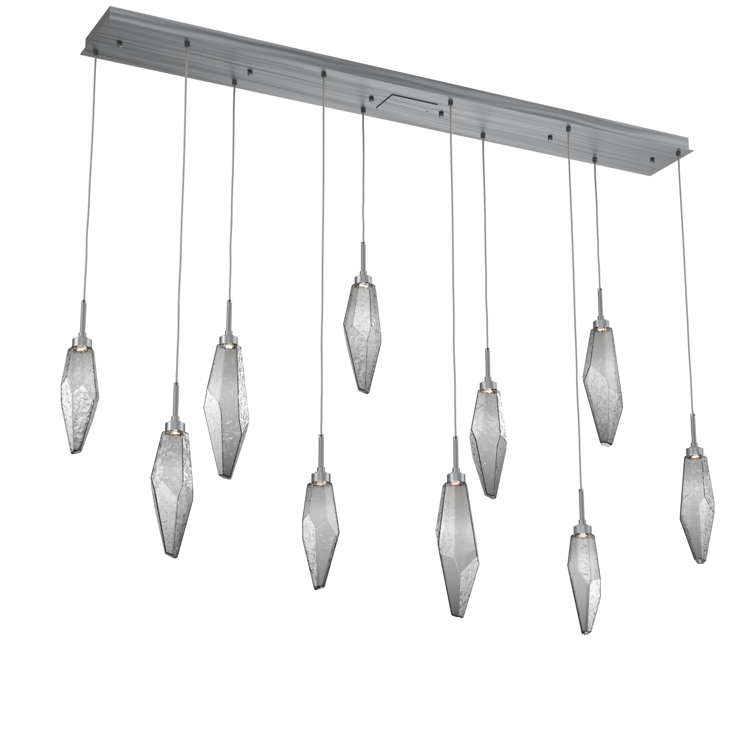PLB0050-10-GM-CS-Hammerton-Studio-Rock-Crystal-10-light-linear-pendant-chandelier-with-gunmetal-finish-and-chilled-smoke-glass-shades-and-LED-lamping