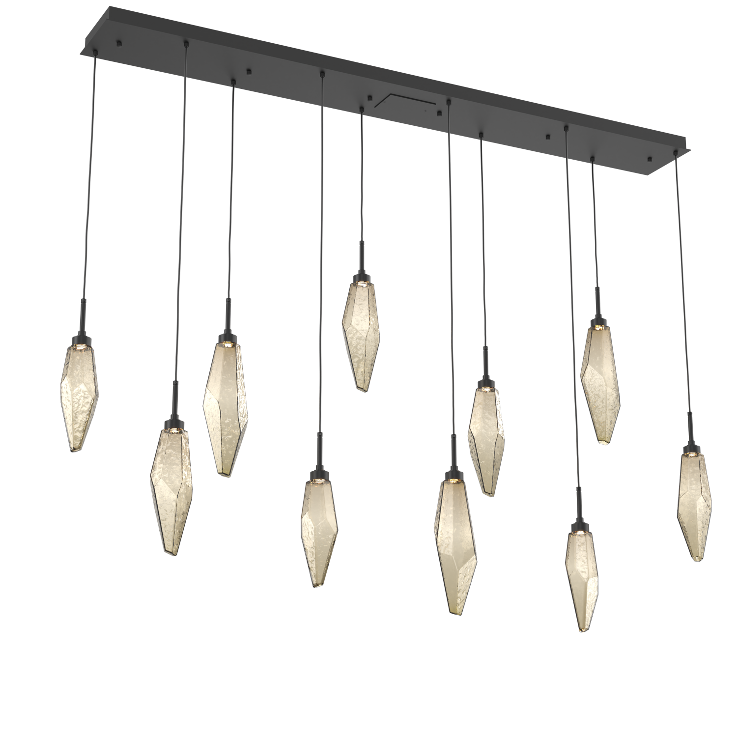PLB0050-10-MB-CB-Hammerton-Studio-Rock-Crystal-10-light-linear-pendant-chandelier-with-matte-black-finish-and-chilled-bronze-blown-glass-shades-and-LED-lamping