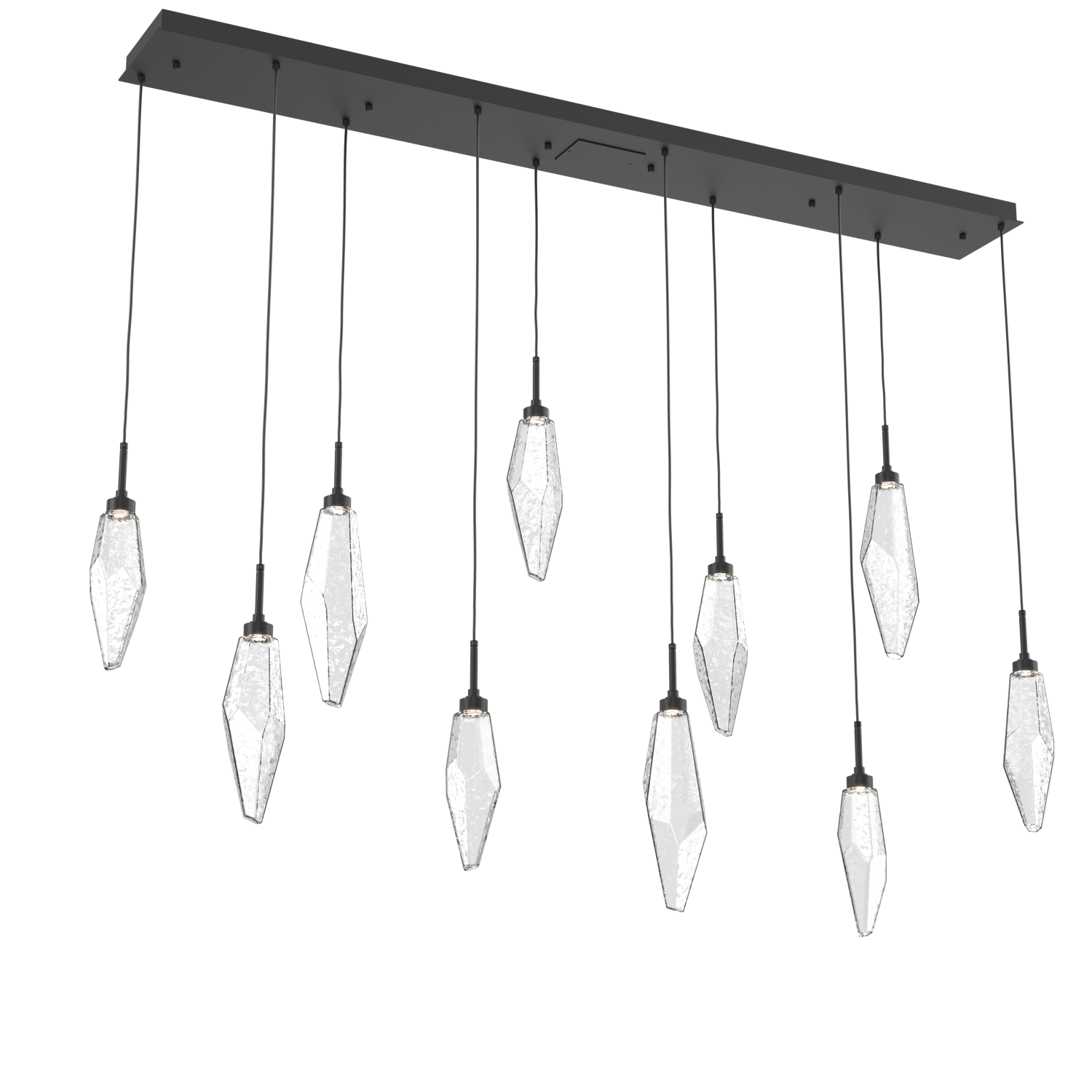 PLB0050-10-MB-CC-Hammerton-Studio-Rock-Crystal-10-light-linear-pendant-chandelier-with-matte-black-finish-and-clear-glass-shades-and-LED-lamping