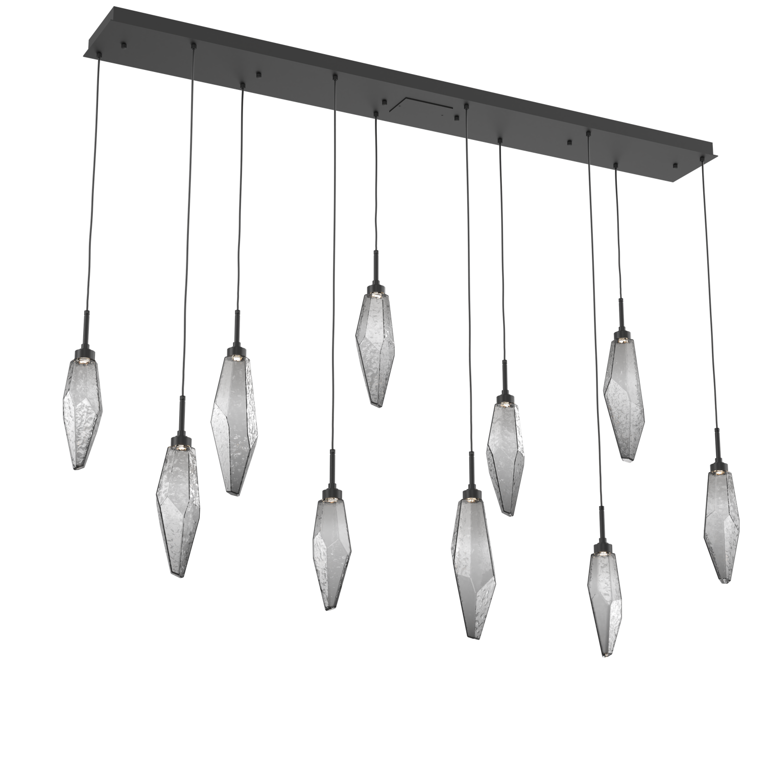 PLB0050-10-MB-CS-Hammerton-Studio-Rock-Crystal-10-light-linear-pendant-chandelier-with-matte-black-finish-and-chilled-smoke-glass-shades-and-LED-lamping