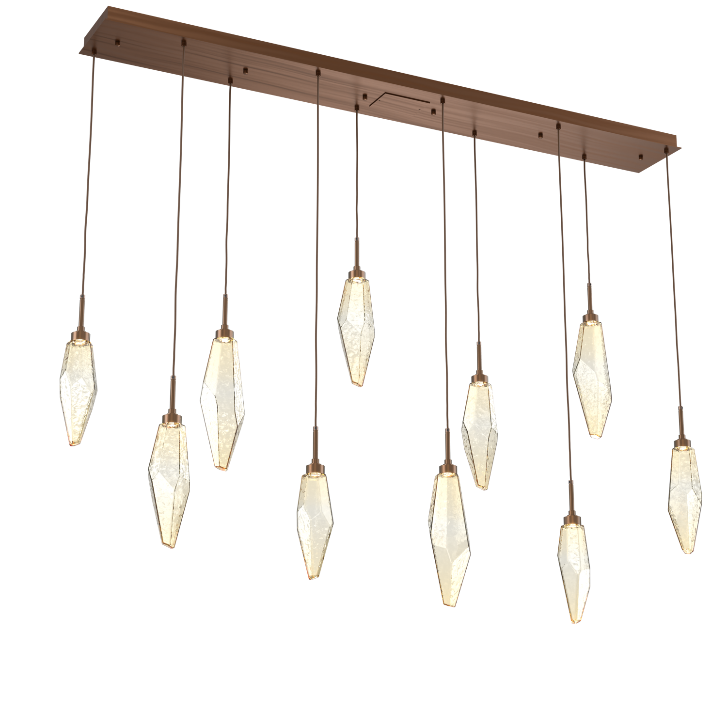 PLB0050-10-RB-CA-Hammerton-Studio-Rock-Crystal-10-light-linear-pendant-chandelier-with-oil-rubbed-bronze-finish-and-chilled-amber-blown-glass-shades-and-LED-lamping