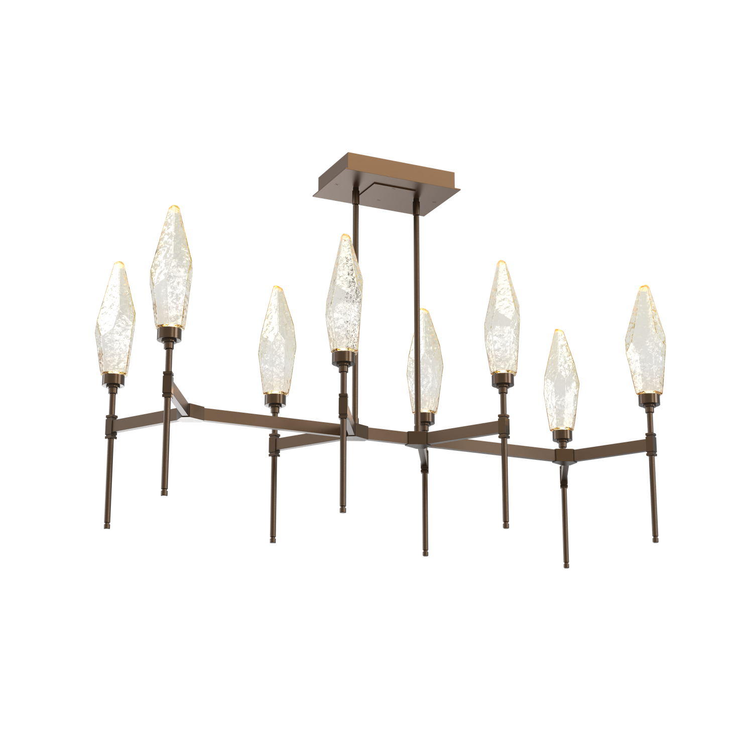 PLB0050-48-FB-CA-Hammerton-Studio-Rock-Crystal-48-inch-linear-belvedere-chandelier-with-flat-bronze-finish-and-chilled-amber-blown-glass-shades-and-LED-lamping