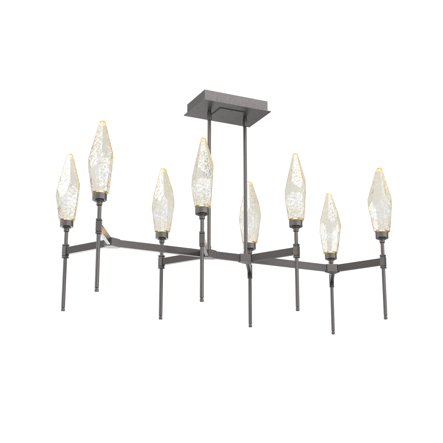 PLB0050-48-GP-CA-Hammerton-Studio-Rock-Crystal-48-inch-linear-belvedere-chandelier-with-graphite-finish-and-chilled-amber-blown-glass-shades-and-LED-lamping