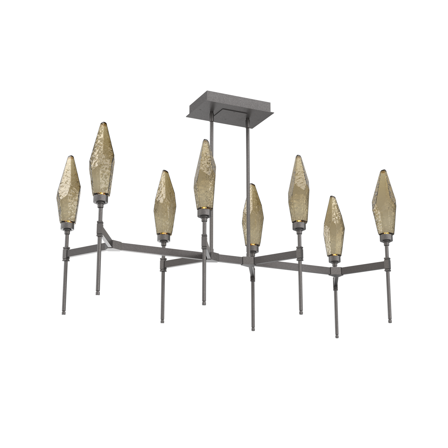 PLB0050-48-GP-CB-Hammerton-Studio-Rock-Crystal-48-inch-linear-belvedere-chandelier-with-graphite-finish-and-chilled-bronze-blown-glass-shades-and-LED-lamping
