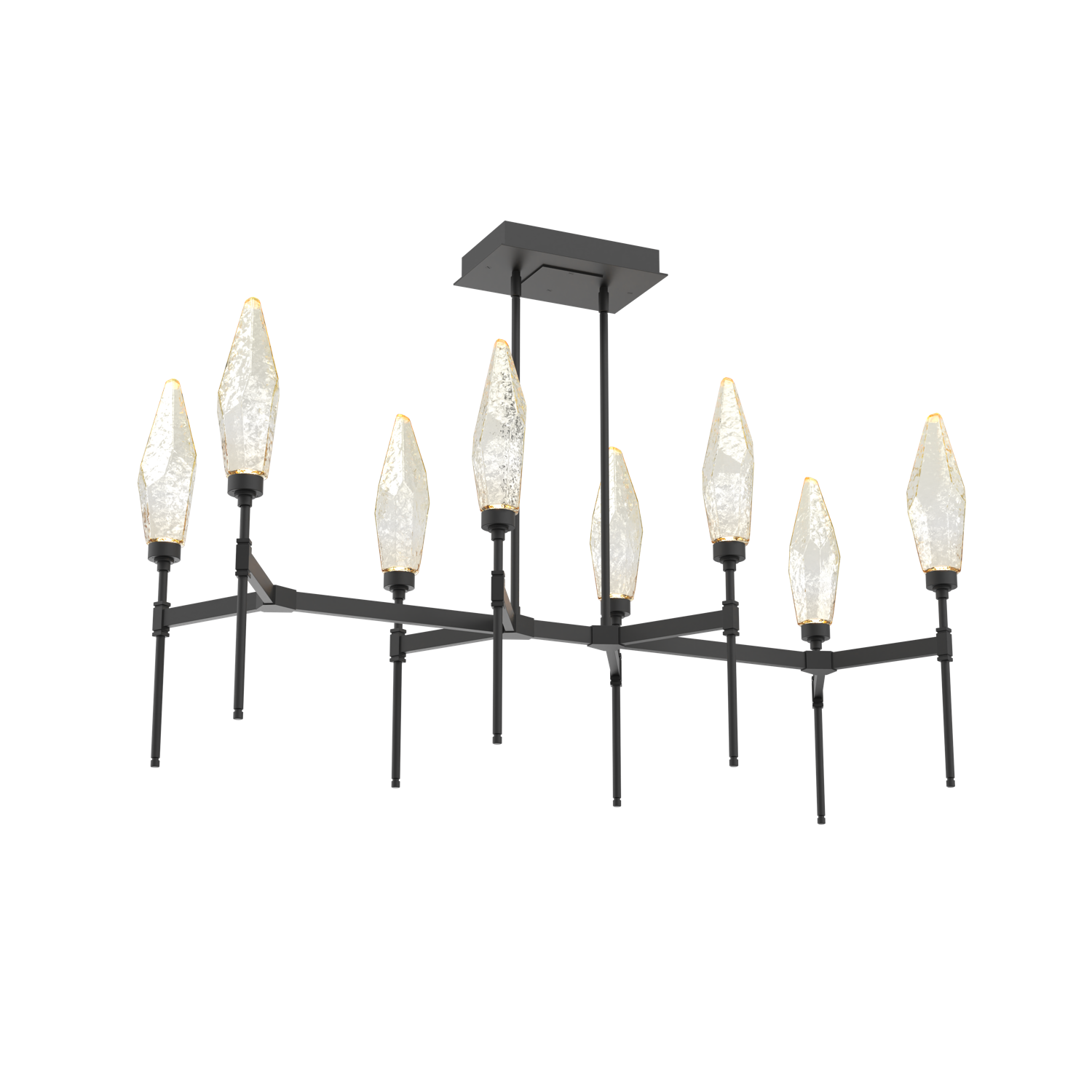 PLB0050-48-MB-CA-Hammerton-Studio-Rock-Crystal-48-inch-linear-belvedere-chandelier-with-matte-black-finish-and-chilled-amber-blown-glass-shades-and-LED-lamping