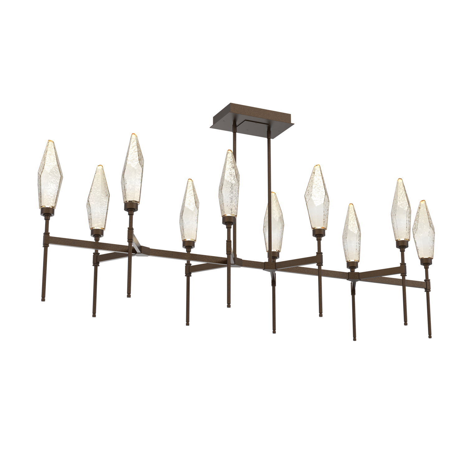 PLB0050-67-FB-CA-Hammerton-Studio-Rock-Crystal-67-inch-linear-belvedere-chandelier-with-flat-bronze-finish-and-chilled-amber-blown-glass-shades-and-LED-lamping