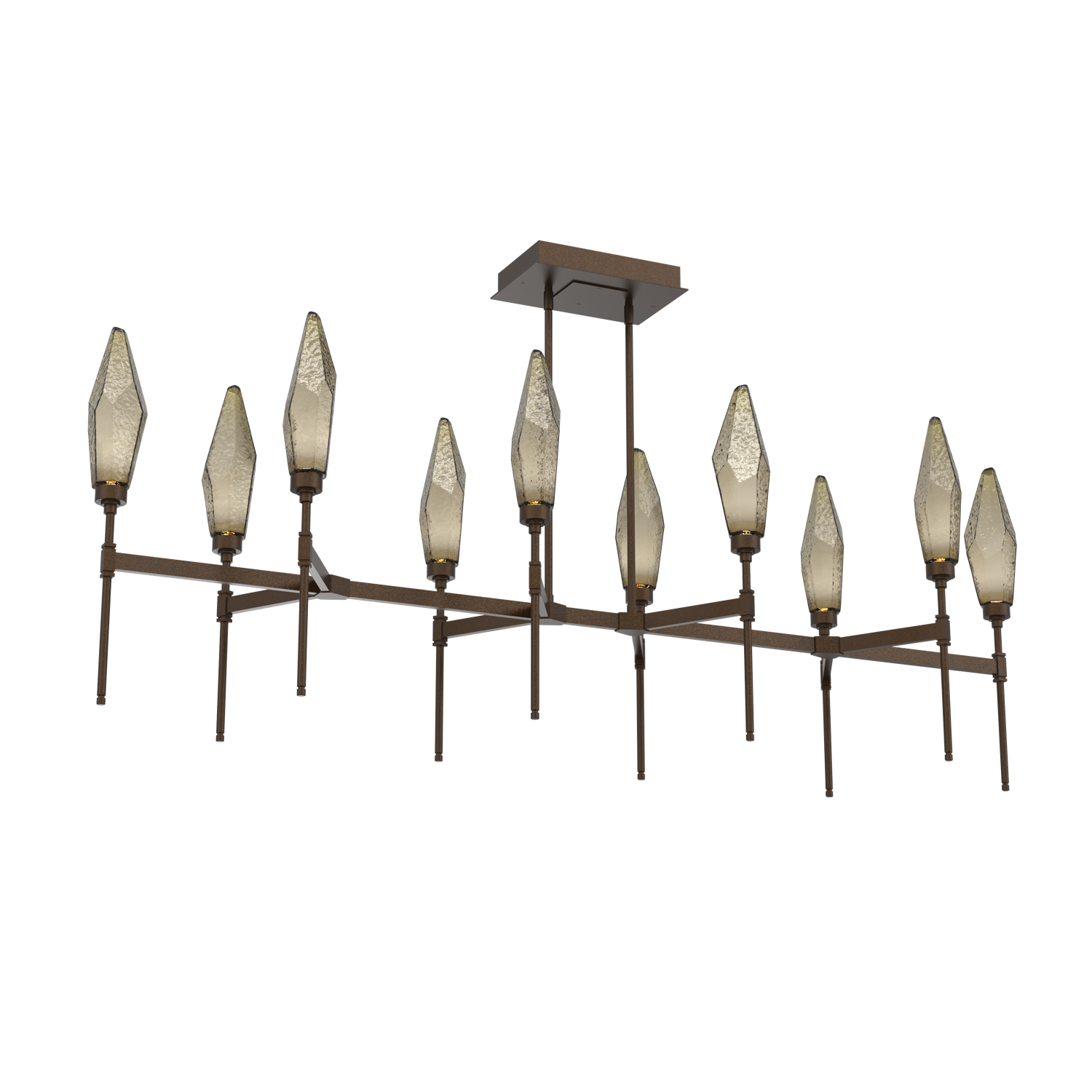 PLB0050-67-FB-CB-Hammerton-Studio-Rock-Crystal-67-inch-linear-belvedere-chandelier-with-flat-bronze-finish-and-chilled-bronze-blown-glass-shades-and-LED-lamping