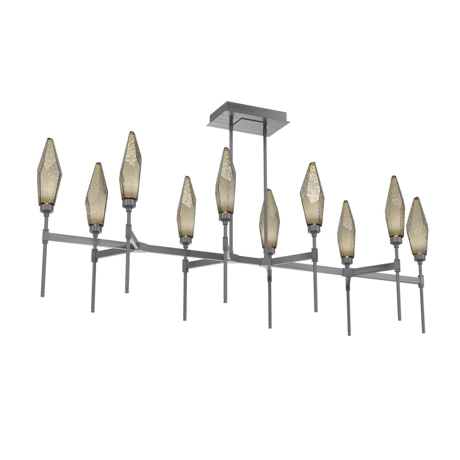 PLB0050-67-GM-CB-Hammerton-Studio-Rock-Crystal-67-inch-linear-belvedere-chandelier-with-gunmetal-finish-and-chilled-bronze-blown-glass-shades-and-LED-lamping