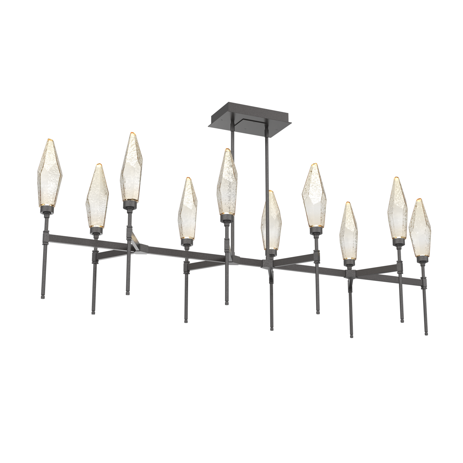 PLB0050-67-GP-CA-Hammerton-Studio-Rock-Crystal-67-inch-linear-belvedere-chandelier-with-graphite-finish-and-chilled-amber-blown-glass-shades-and-LED-lamping