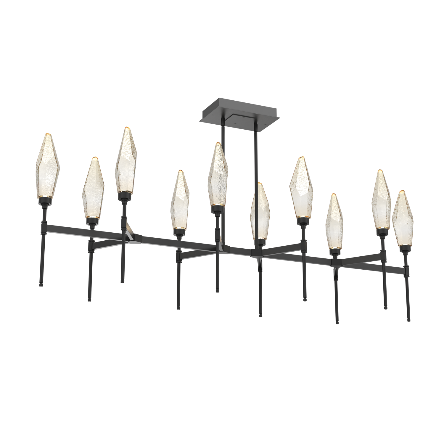 PLB0050-67-MB-CA-Hammerton-Studio-Rock-Crystal-67-inch-linear-belvedere-chandelier-with-matte-black-finish-and-chilled-amber-blown-glass-shades-and-LED-lamping