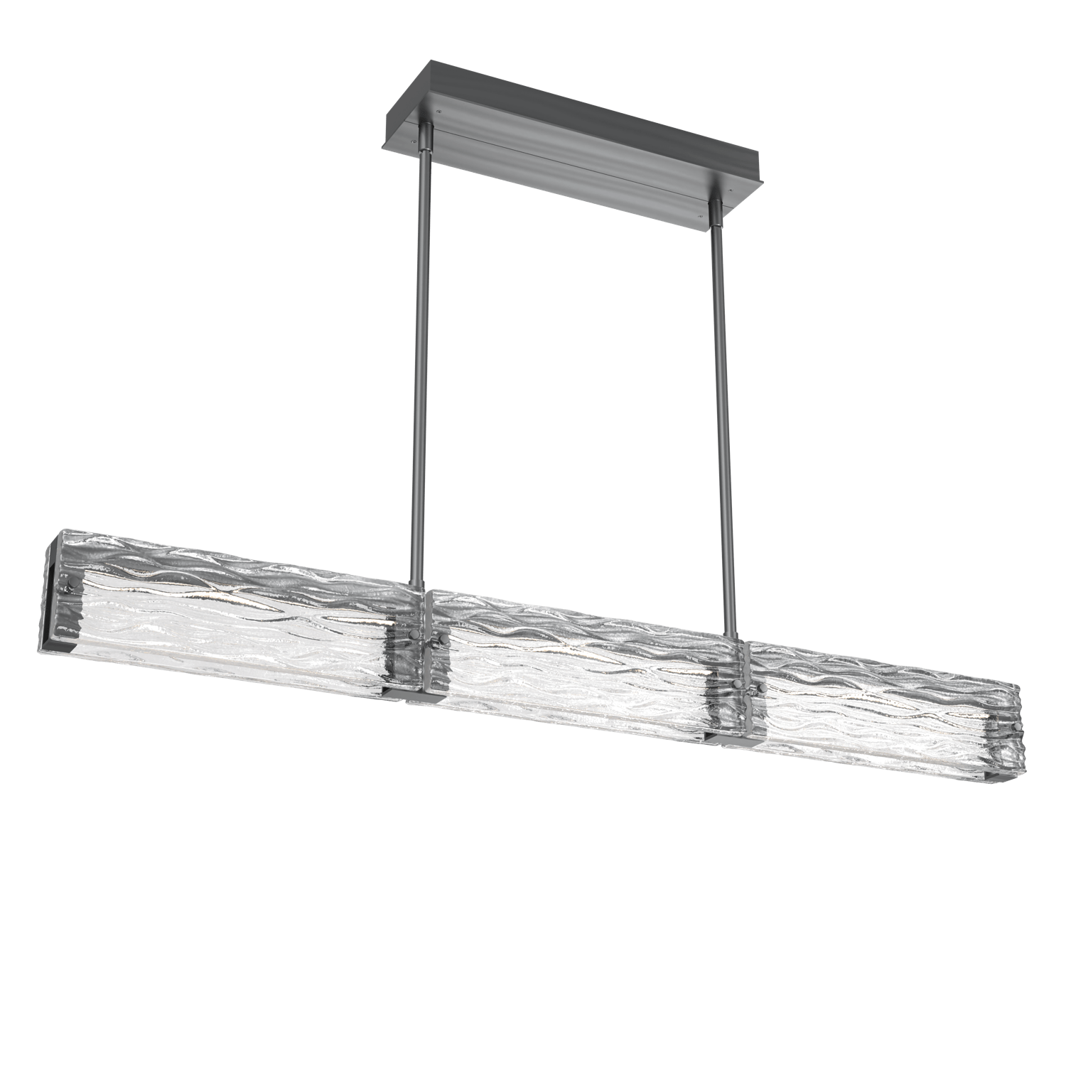 PLB0090-43-GM-TT-Hammerton-Studio-Tabulo-43-inch-linear-chandelier-with-gunmetal-finish-and-clear-tidal-cast-glass-shade-and-LED-lamping