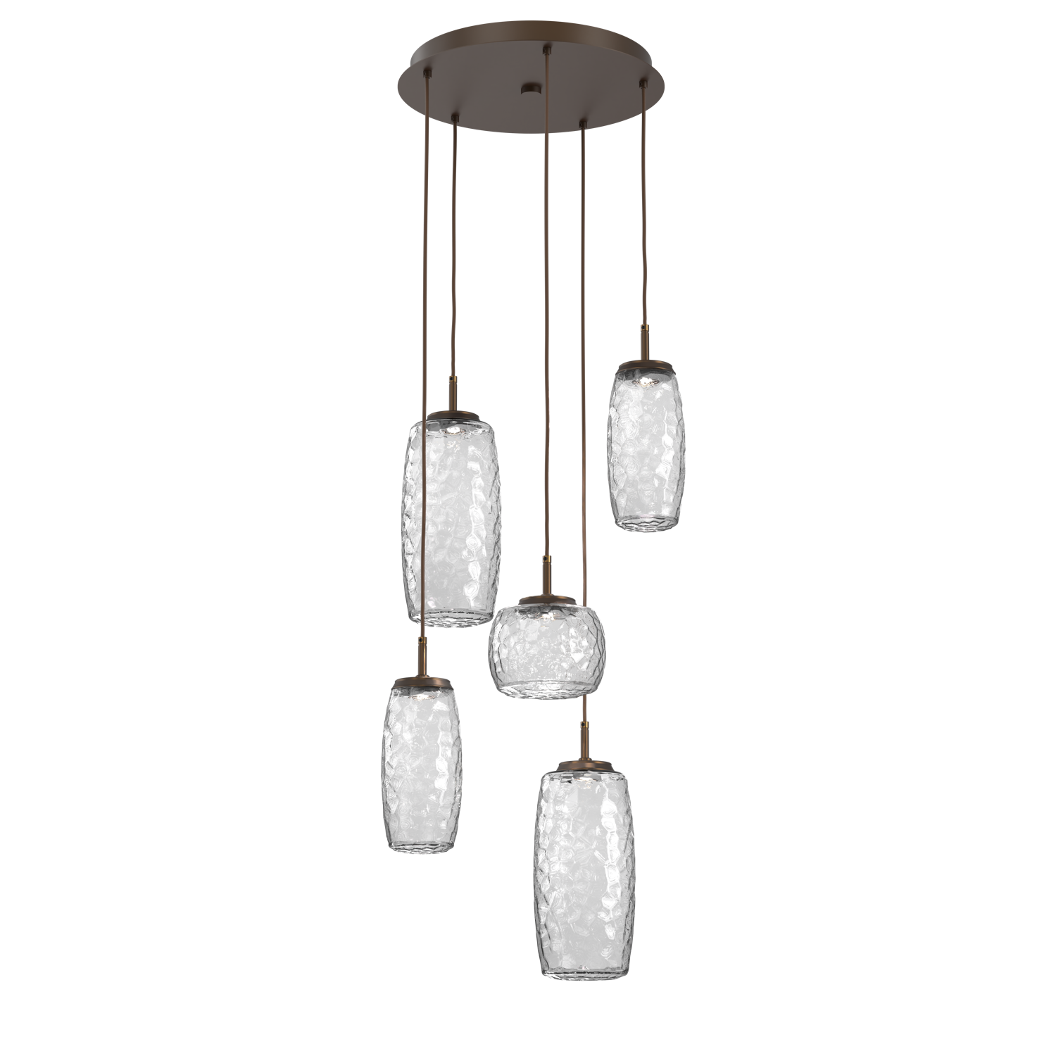 CHB0091-05-FB-C-Hammerton-Studio-Vessel-5-light-round-multi-pendant-chandelier-with-flat-bronze-finish-and-clear-blown-glass-shades-and-LED-lamping