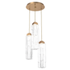 CHB0056-03-NB-LC-Hammerton-Studio-Ledgestone-3-light-round-pendant-chandelier-with-novel-brass-finish-and-clear-rectangular-blown-glass-shades-and-LED-lamping