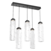 PLB0056-05-MB-LC-Hammerton-Studio-Ledgestone-5-light-linear-pendant-chandelier-with-matte-black-finish-and-clear-rectangular-blown-glass-shades-and-LED-lamping