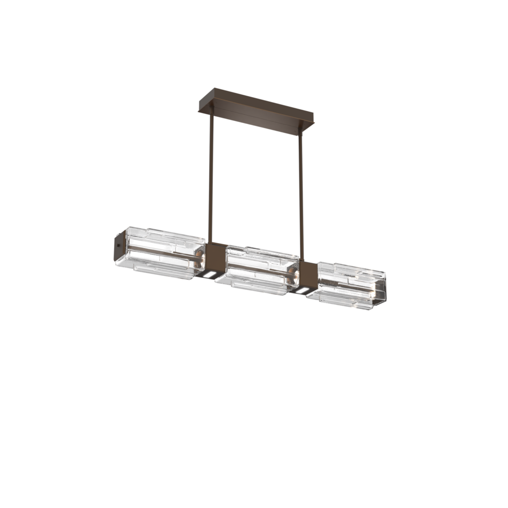 PLB0056-41-FB-LC-Hammerton-Studio-Ledgestone-41-inch-linear-chandelier-with-flat-bronze-finish-and-clear-rectangular-blown-glass-shades-and-LED-lamping