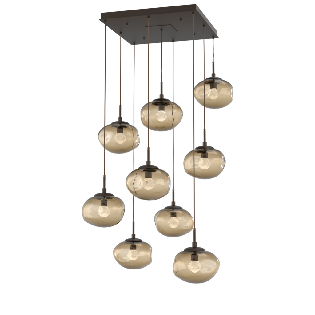 CHB0068-09-FB-ZB-Hammerton-Studio-Nebula-Nova-9-light-square-pendant-chandelier-with-flat-bronze-finish-and-bronze-blown-glass-with-zircon-clear-cast-glass-diffusers-and-LED-lamping