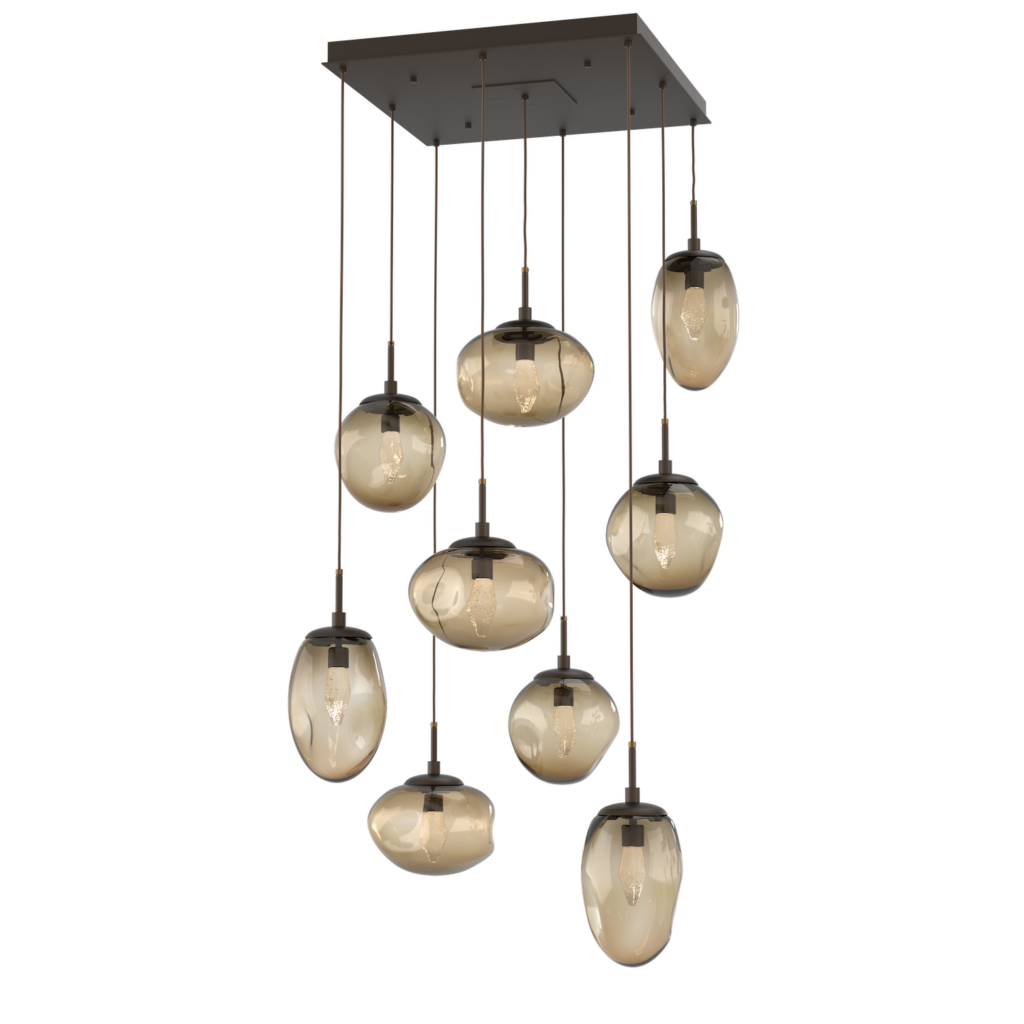 CHB0069-09-FB-GB-Hammerton-Studio-Nebula-Cosmos-9-light-square-pendant-chandelier-with-flat-bronze-finish-and-bronze-blown-glass-with-geo-clear-cast-glass-diffusers-and-LED-lamping