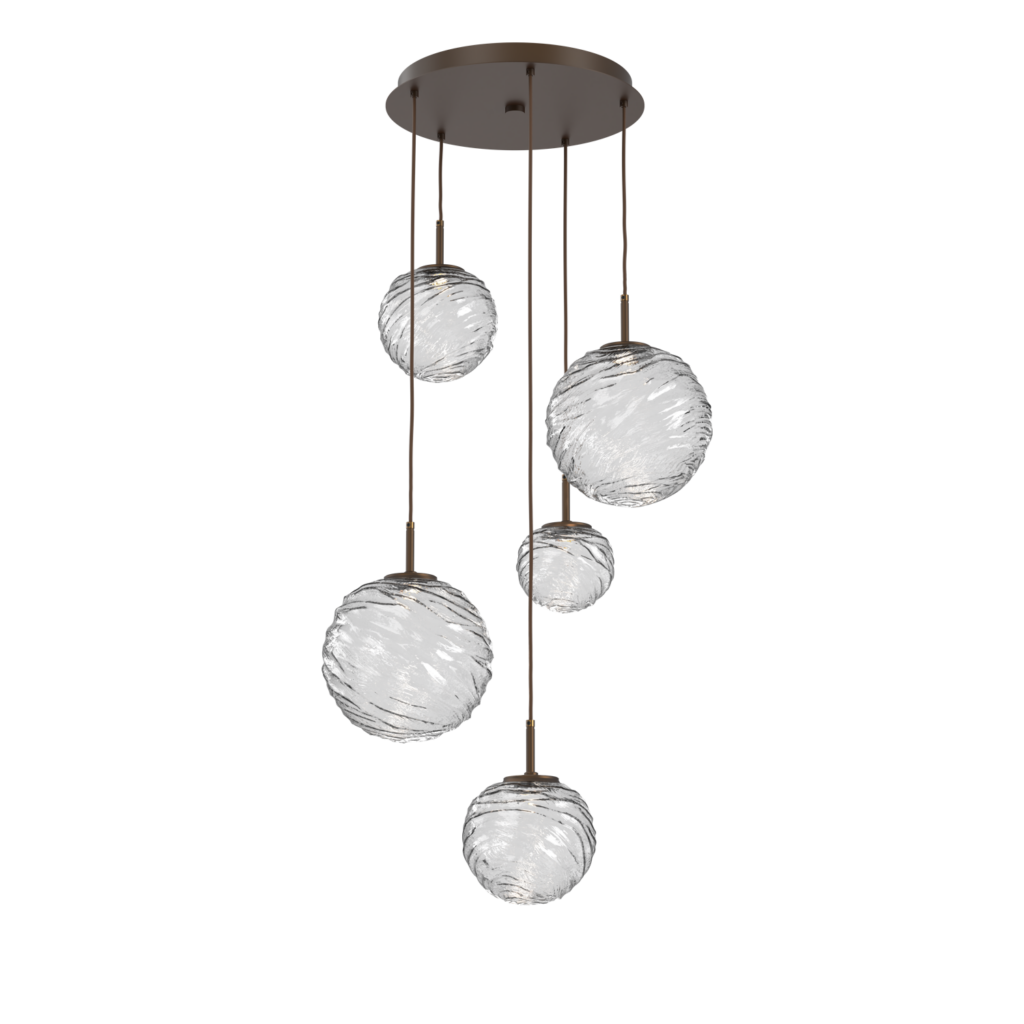 CHB0092-05-FB-C-Hammerton-Studio-Gaia-5-light-round-multi-pendant-chandelier-with-flat-bronze-finish-and-clear-blown-glass-shades-and-LED-lamping