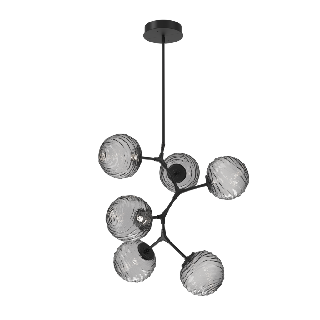 CHB0092-VA-MB-S-Hammerton-Studio-Gaia-6-light-modern-vine-chandelier-with-matte-black-finish-and-smoke-blown-glass-shades-and-LED-lamping