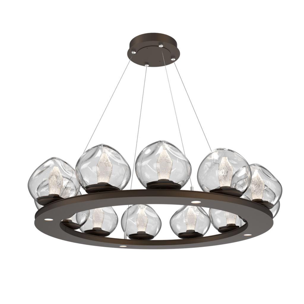 CHB0095-0C-FB-GC-Hammerton-Studio-Luna-12-light-platform-ring-chandelier-with-flat-bronze-finish-and-clear-blown-glass-with-geo-clear-cast-glass-diffusers-and-LED-lamping