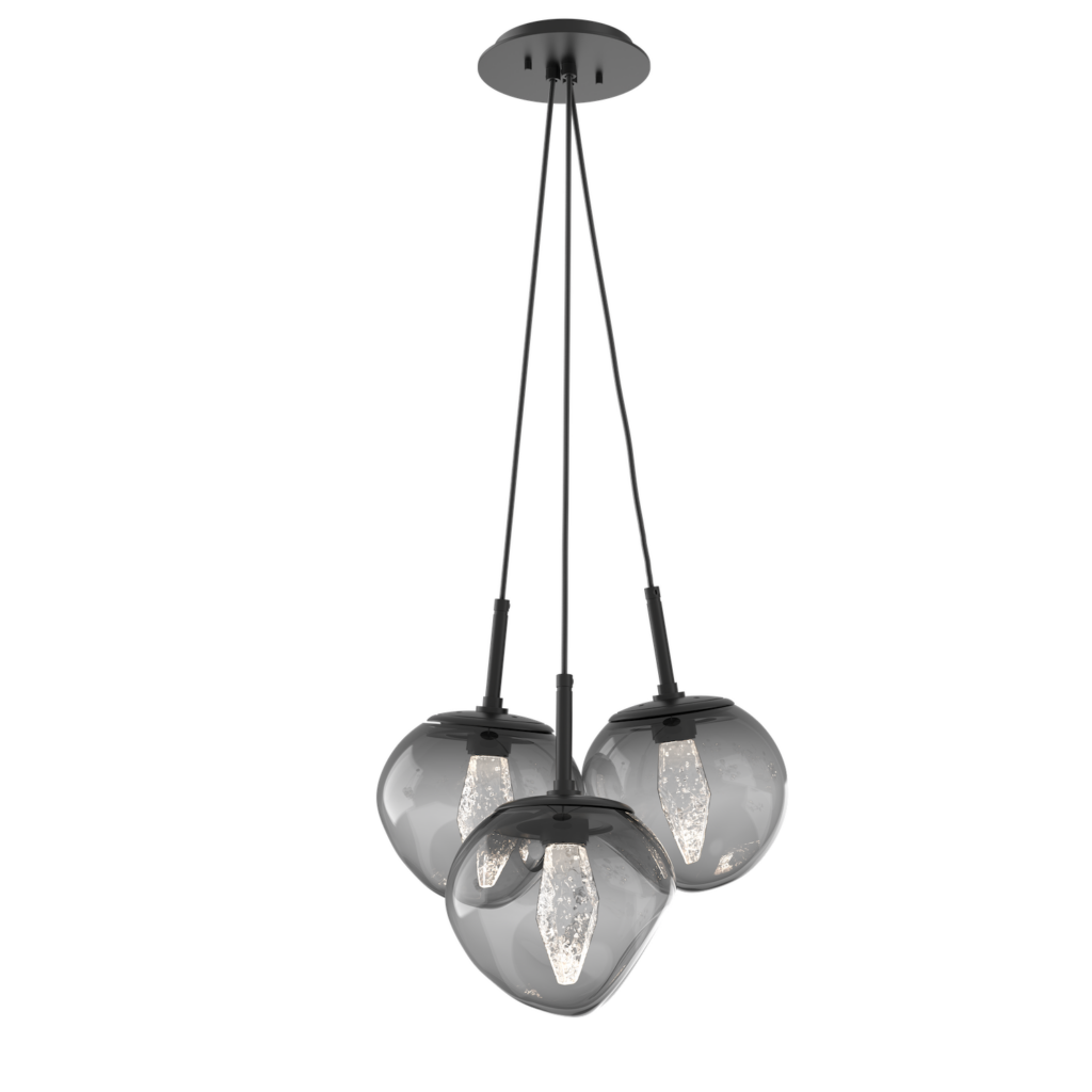 CHB0095-0E-MB-GS-Hammerton-Studio-Luna-3-light-cluster-pendant-chandelier-with-matte-black-finish-and-smoke-blown-glass-with-geo-clear-cast-glass-diffusers-and-LED-lamping