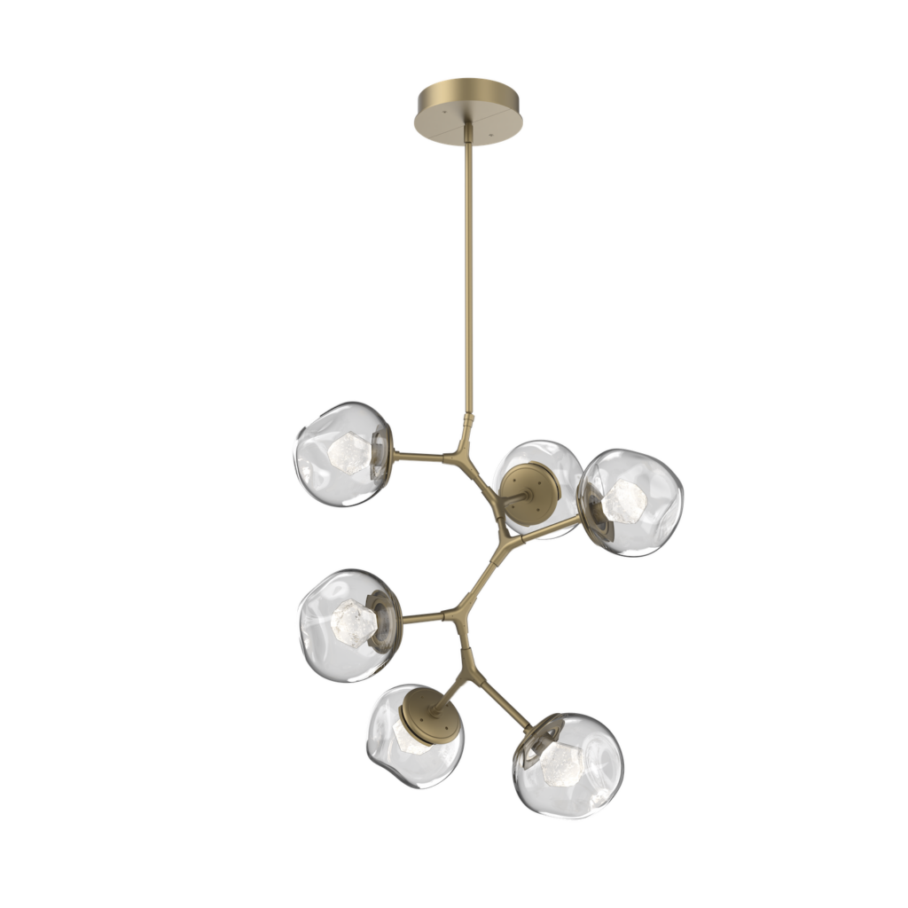 CHB0095-VA-GB-ZC-Hammerton-Studio-Luna-6-light-modern-vine-chandelier-with-gilded-brass-finish-and-clear-blown-glass-with-zircon-clear-cast-glass-diffusers-and-LED-lamping