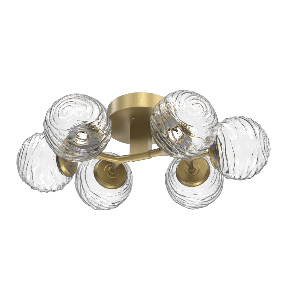 CLB0092-01-GB-C-Hammerton-Studio-Gaia-6-light-organic-flush-mount-light-with-gilded-brass-finish-and-clear-blown-glass-shades-and-LED-lamping