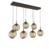 PLB0062-07-FB-B-Hammerton-Studio-Nebula-Aster-7-light-linear-pendant-chandelier-with-flat-bronze-finish-and-bronze-blown-glass-shades-and-incandescent-lamping