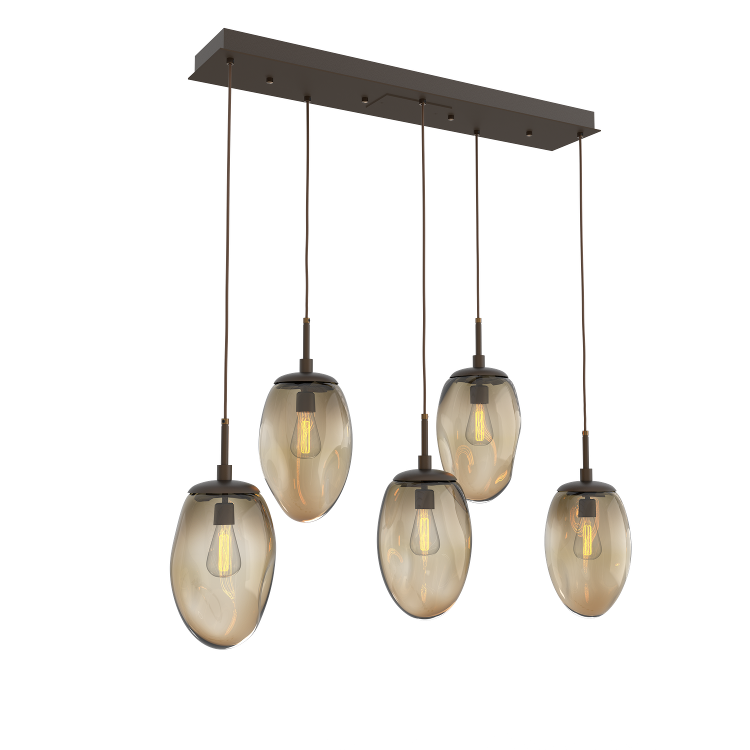 PLB0063-05-FB-B-Hammerton-Studio-Nebula-Meteo-5-light-linear-pendant-chandelier-with-flat-bronze-finish-and-bronze-blown-glass-shades-and-incandescent-lamping