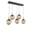 PLB0066-05-FB-ZB-Hammerton-Studio-Nebula-Aster-5-light-linear-pendant-chandelier-with-flat-bronze-finish-and-bronze-blown-glass-with-zircon-clear-cast-glass-diffusers-and-LED-lamping