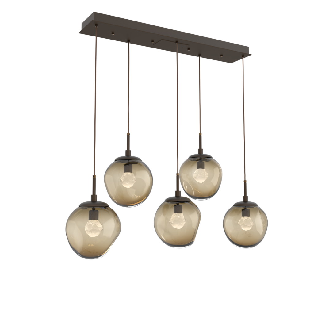 PLB0066-05-FB-ZB-Hammerton-Studio-Nebula-Aster-5-light-linear-pendant-chandelier-with-flat-bronze-finish-and-bronze-blown-glass-with-zircon-clear-cast-glass-diffusers-and-LED-lamping