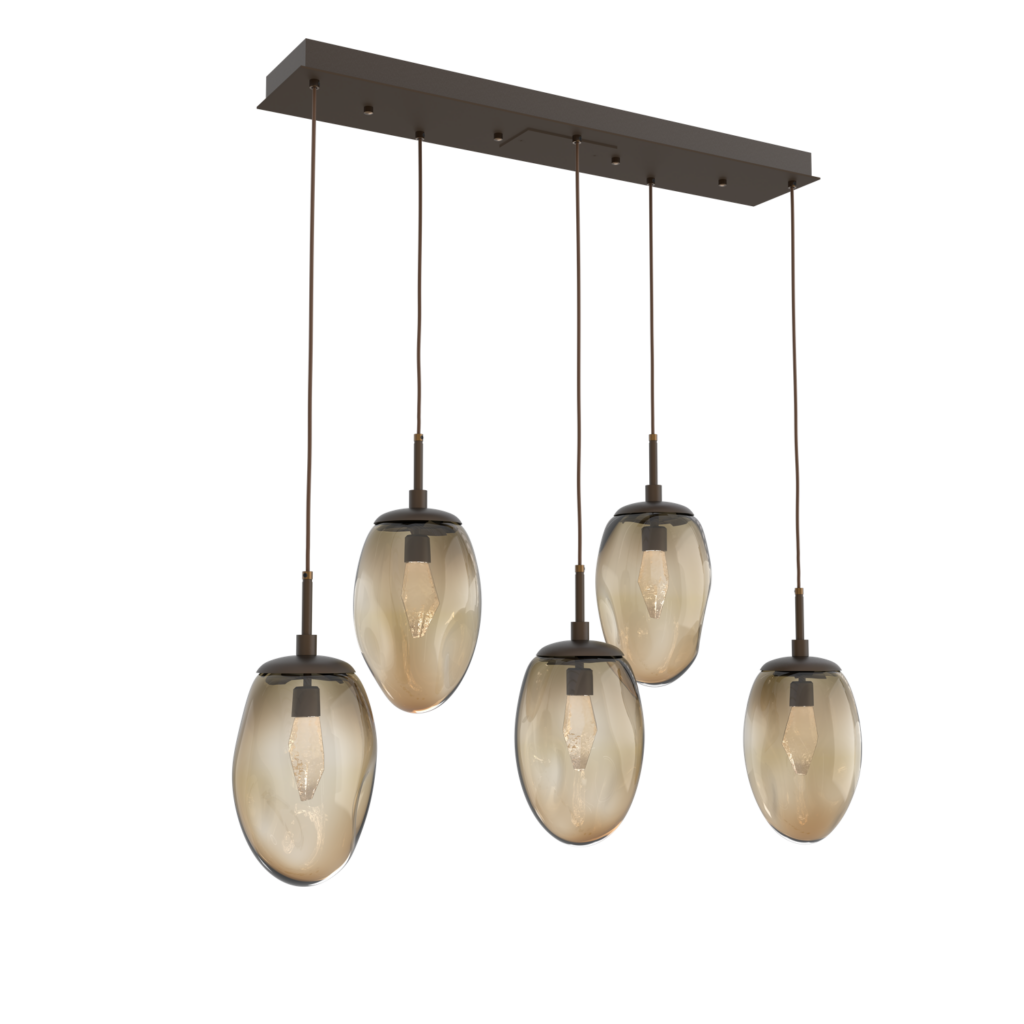 PLB0067-05-FB-GB-Hammerton-Studio-Nebula-Meteo-5-light-linear-pendant-chandelier-with-flat-bronze-finish-and-bronze-blown-glass-with-geo-clear-cast-glass-diffusers-and-LED-lamping