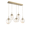 PLB0069-05-GB-GA-Hammerton-Studio-Nebula-Cosmos-5-light-linear-pendant-chandelier-with-gilded-brass-finish-and-amber-blown-glass-with-geo-clear-cast-glass-diffusers-and-LED-lamping