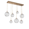 PLB0092-07-NB-C-Hammerton-Studio-Gaia-7-light-linear-multi-pendant-chandelier-with-novel-brass-finish-and-clear-blown-glass-shades-and-LED-lamping