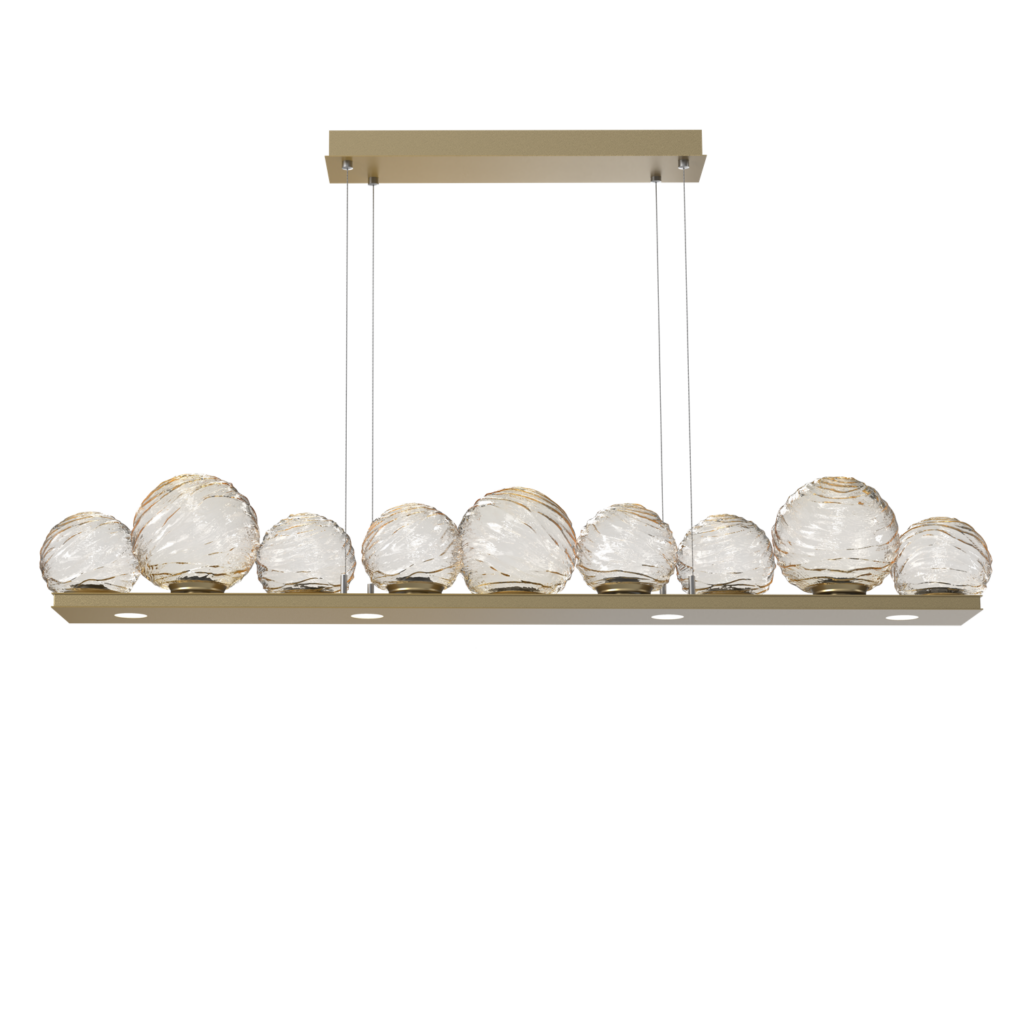 PLB0092-0C-GB-A-Hammerton-Studio-Gaia-59-inch-linear-chandelier-with-gilded-brass-finish-and-amber-blown-glass-shades-and-LED-lamping