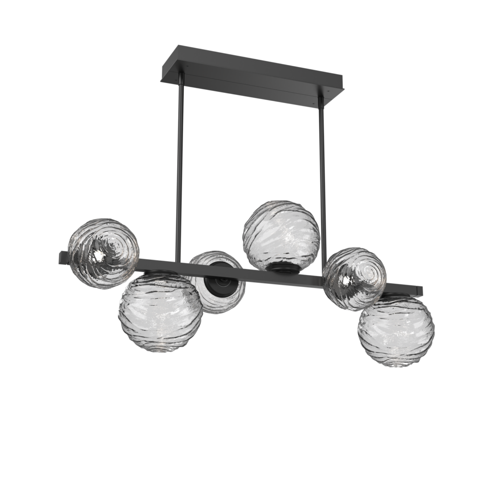 PLB0092-T6-MB-C-Hammerton-Studio-Gaia-6-light-twisted-branch-chandelier-with-matte-black-finish-and-clear-blown-glass-shades-and-LED-lamping