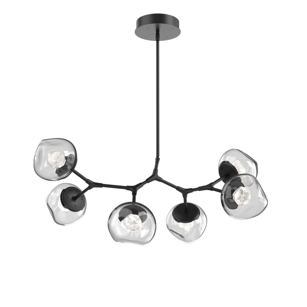 PLB0095-BA-MB-ZC-Hammerton-Studio-Luna-6-light-modern-branch-chandelier-with-matte-black-finish-and-clear-blown-glass-with-zircon-clear-cast-glass-diffusers-and-LED-lamping