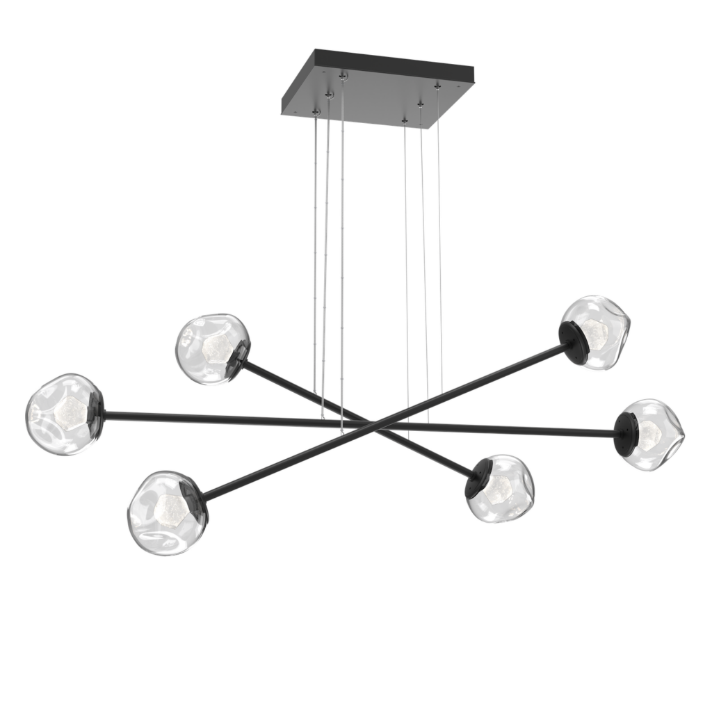 PLB0095-M3-MB-ZC-Hammerton-Studio-Luna-triple-moda-linear-chandelier-with-matte-black-finish-and-clear-blown-glass-with-zircon-clear-cast-glass-diffusers-and-LED-lamping