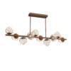 PLB0095-T0-BB-FA-Hammerton-Studio-Luna-10-light-twisted-branch-linear-chandelier-with-burnished-bronze-finish-and-amber-blown-glass-with-floret-clear-cast-glass-diffusers-and-LED-lamping