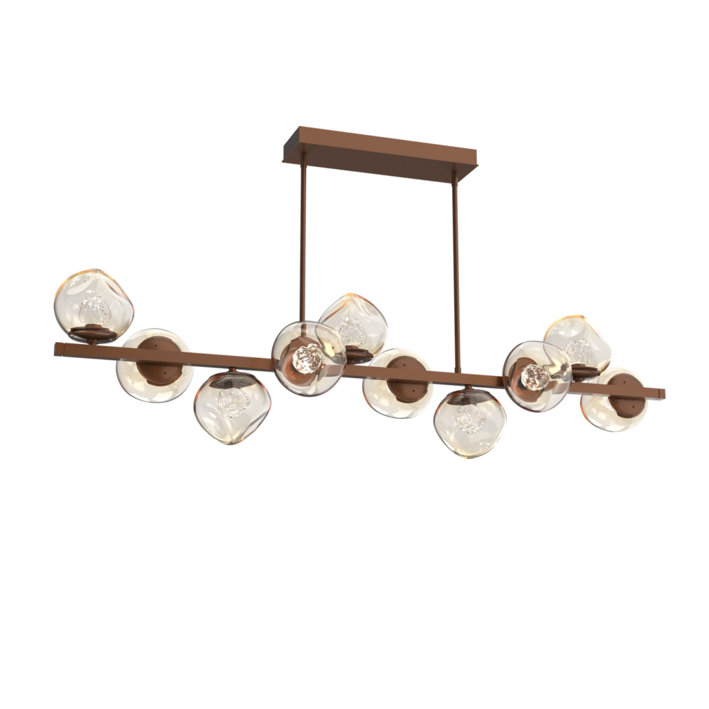 PLB0095-T0-BB-FA-Hammerton-Studio-Luna-10-light-twisted-branch-linear-chandelier-with-burnished-bronze-finish-and-amber-blown-glass-with-floret-clear-cast-glass-diffusers-and-LED-lamping