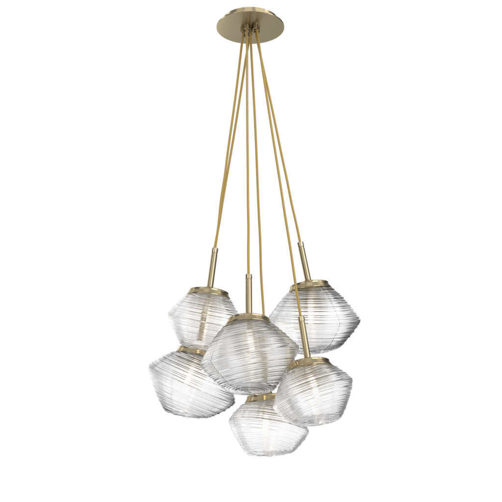 CHB0089-0F-HB-C-Hammerton-Studio-Mesa-6-light-cluster-pendant-light-with-heritage-brass-finish-and-clear-blown-glass-shades-and-LED-lamping